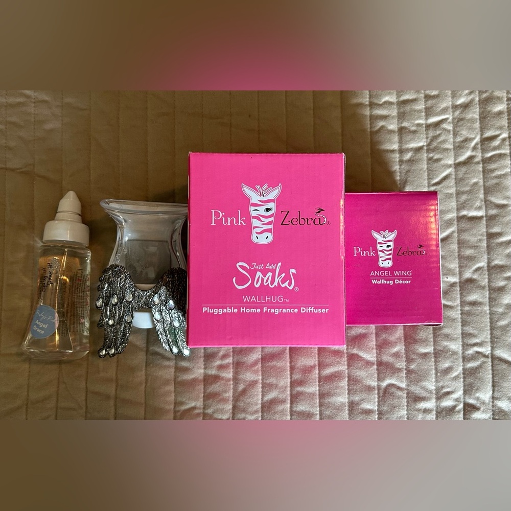 2 x Pink Zebra Angel Wing Wallhug Pluggable Diffuser Set
